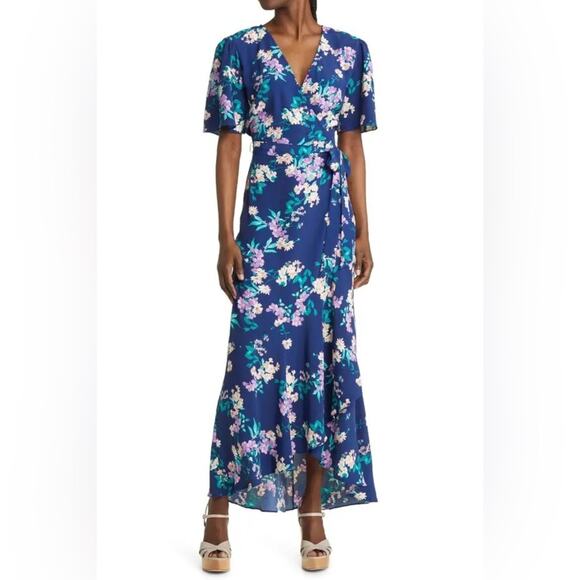 CHELSEA28 Women’s Print Wrap Dress - Navy Floral Sz XXS - Picture 3 of 9